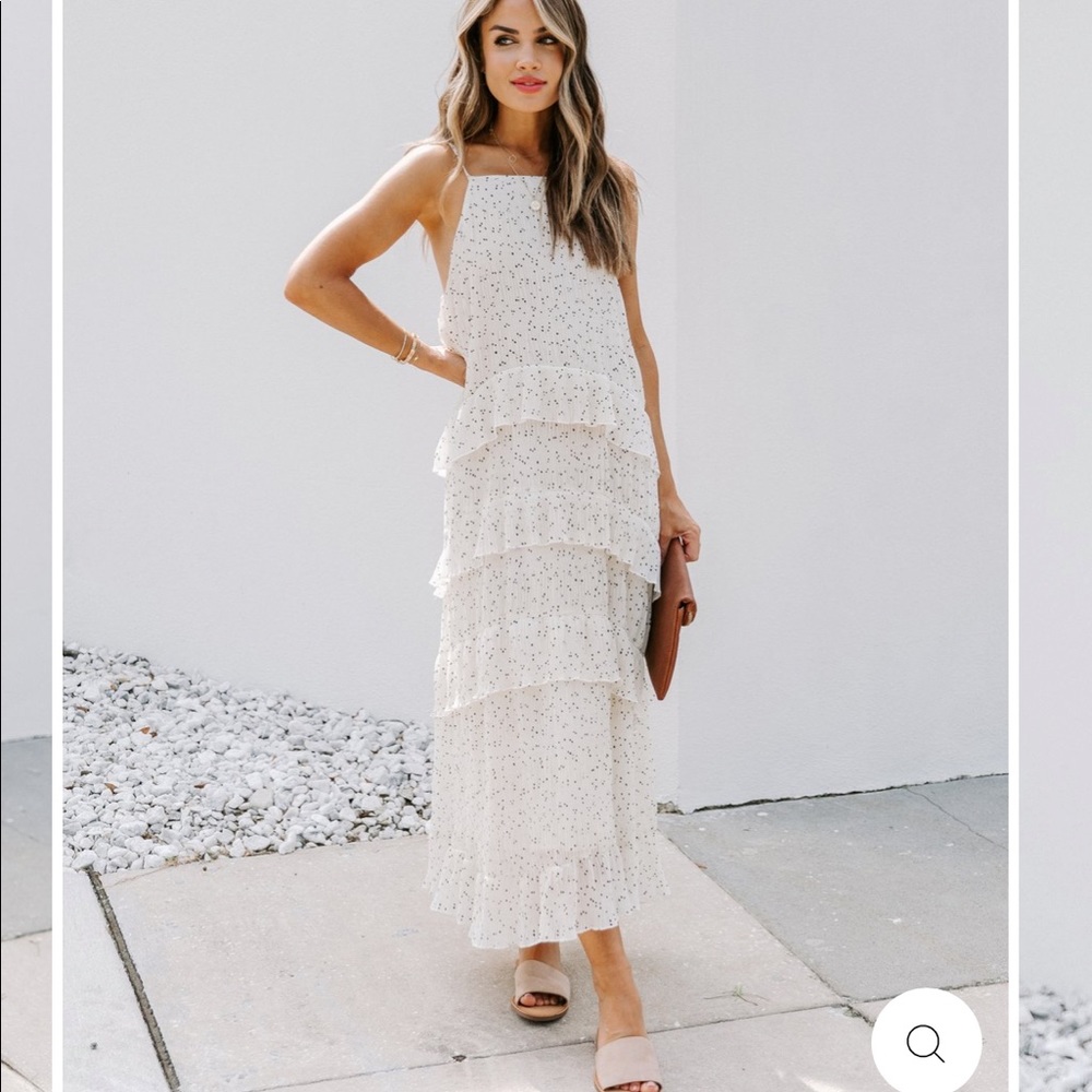 GABRIELLE PRINTED RUFFLE TIERED MIDI DRESS